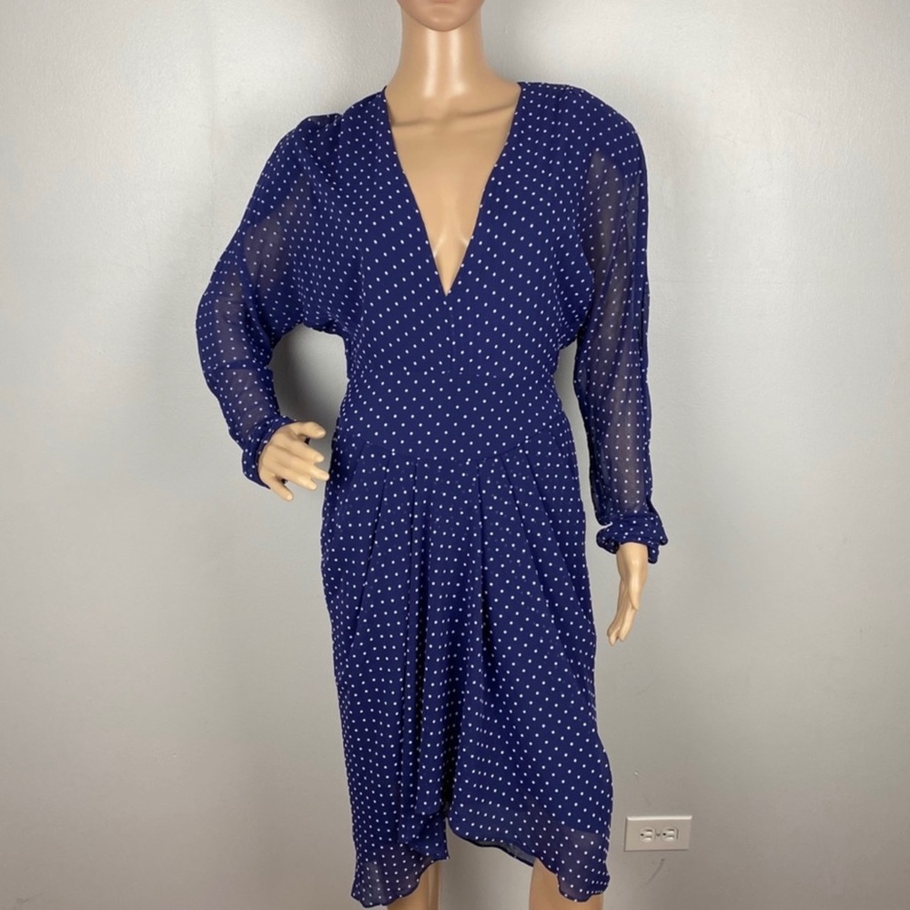 NEW PHILOSOPHY DI LORENZO SERAFINI LONG SLEEVE POLKA DOT MIDI DRESS - Picture 2 of 9